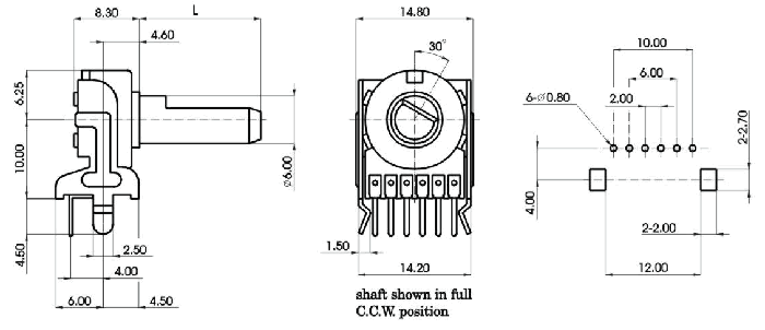 R1216G-_A2-, Rotary Potentiometers 12 mm