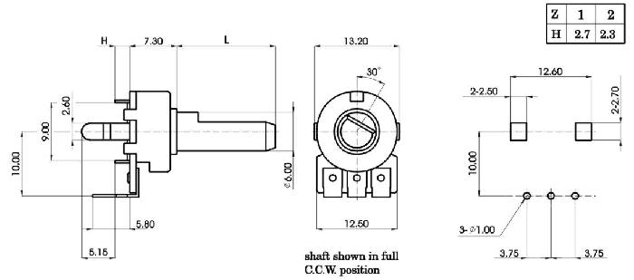 R1216N-_D_-, Rotary Potentiometers 12 mm