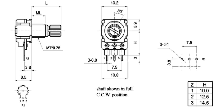 R121_N-_A_-, Rotary Potentiometers 12 mm