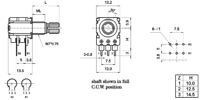 R122_G-_A_-, Rotary Potentiometers 12 mm