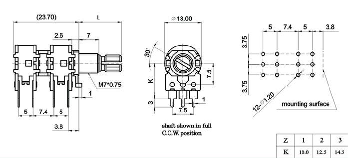 R1240G-_A_-, Rotary Potentiometers 12 mm