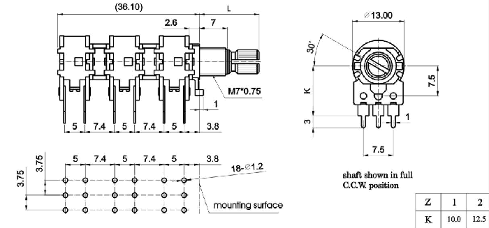 R1260G-_A_-, Rotary Potentiometers 12 mm