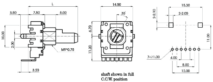 R1412G-_D1-, Rotary Potentiometers 14 mm
