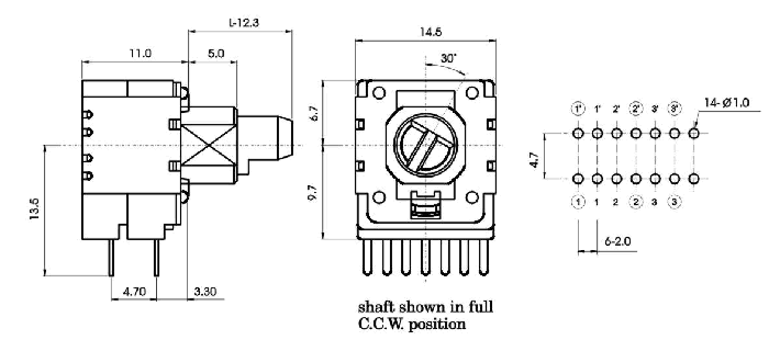 R1422G-_A1-, Rotary Potentiometers 14 mm