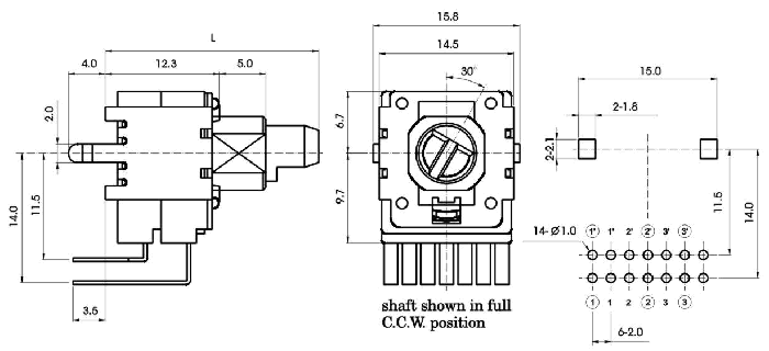 R1422G-_D1-, Rotary Potentiometers 14 mm