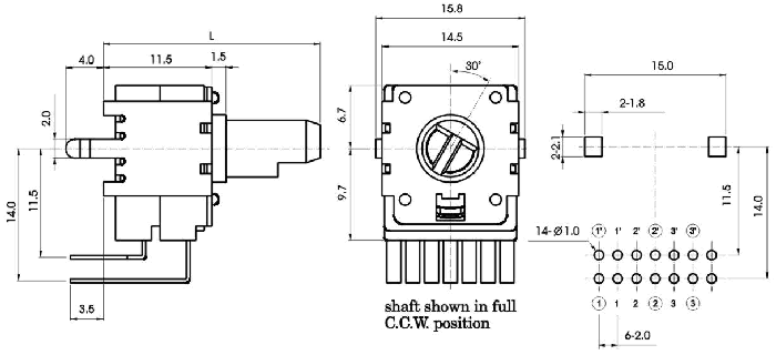 R1426G-_D1-, Rotary Potentiometers 14 mm