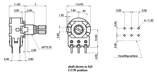 R1610G-_A1-, Rotary Potentiometers 16 mm