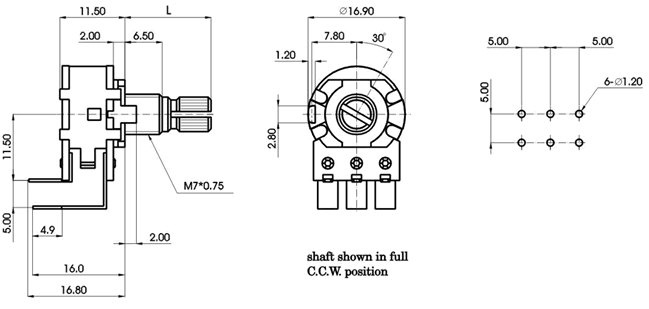 R1610G-_D3-, Rotary Potentiometers 16 mm