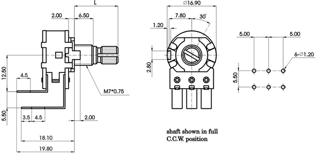 R1610G-_D7-, Rotary Potentiometers 16 mm