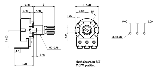 R1610N-_D5-, Rotary Potentiometers 16 mm