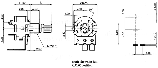 R1610S-_D2-, Rotary Potentiometers 16 mm