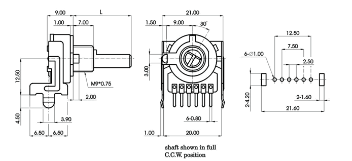 R1612G-_A1-, Rotary Potentiometers 16 mm