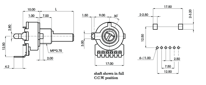 R1614G-_D1-, Rotary Potentiometers 16 mm