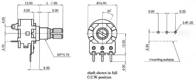 R1612S-_A1-, Rotary Potentiometers 16 mm