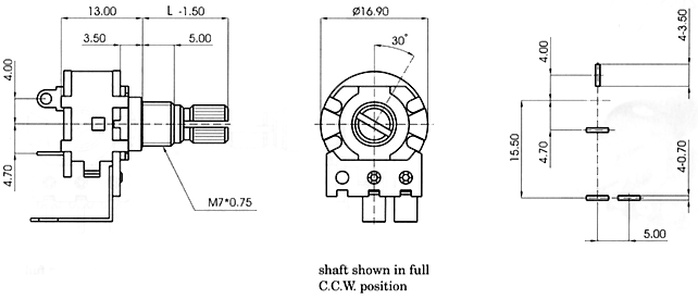 R1612S-_D2-, Rotary Potentiometers 16 mm