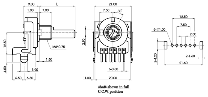 R1614G-_A1-, Rotary Potentiometers 16 mm