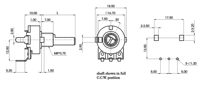 R1614N-_D1-, Rotary Potentiometers 16 mm