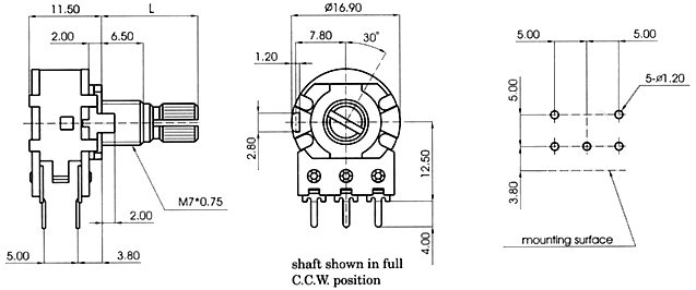 R1620S-_A1-, Rotary Potentiometers 16 mm