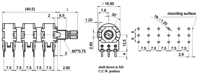 R1660G-_A8-, Rotary Potentiometers 16 mm