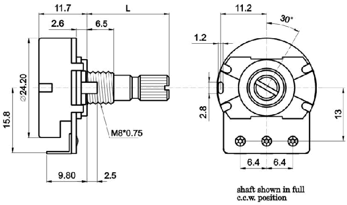 R2410N-_B1-, Rotary Potentiometers 24 mm, Резисторы переменные (потенциометры) роторного Typeа 24 mm