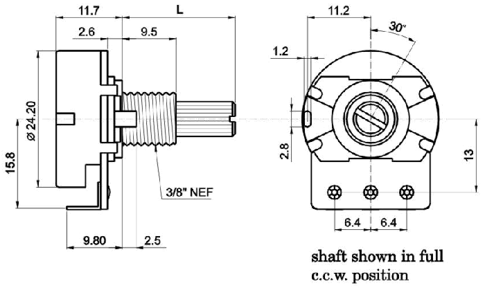 R2412N-_B1-, Rotary Potentiometers 24 mm, Резисторы переменные (потенциометры) роторного Typeа 24 mm