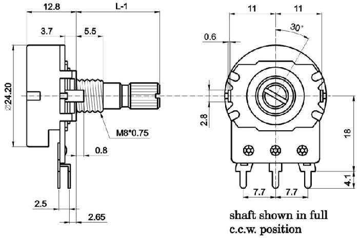 R2413N-_A1-, Rotary Potentiometers 24 mm, Резисторы переменные (потенциометры) роторного Typeа 24 mm