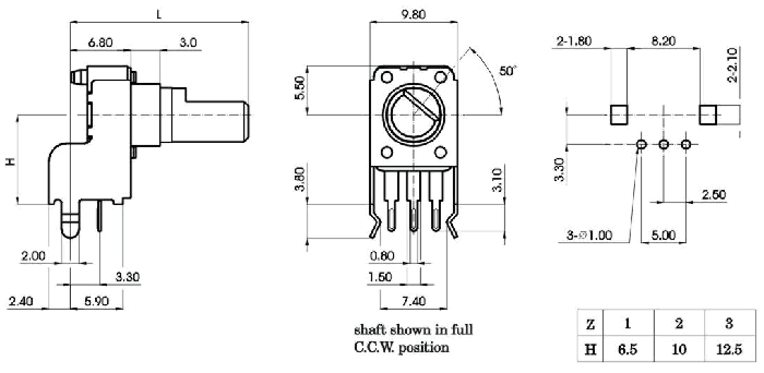 R0902N-_A_-, Rotary Potentiometers 9 mm