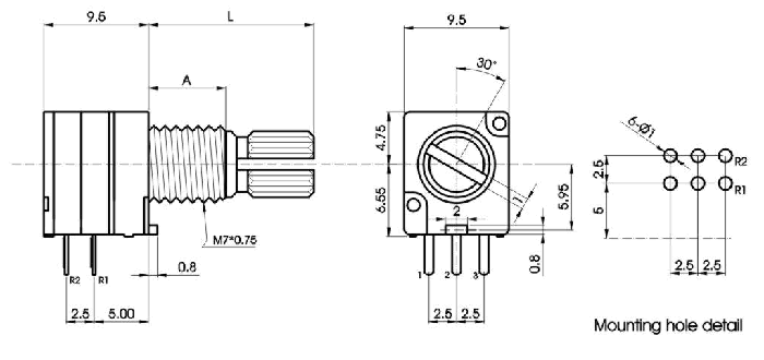 RD92_G-_A1-, Rotary Potentiometers 9 mm