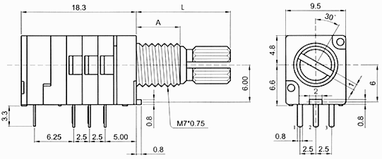 RD93_S-_A1-, Rotary Potentiometers 9 mm