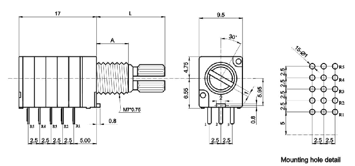 RD95_G-_A1-, Rotary Potentiometers 9 mm