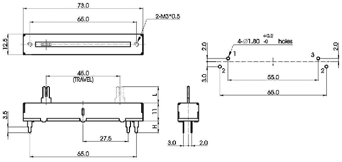 S4520S-xyz-, Slide Potentiometers 12.5 mm