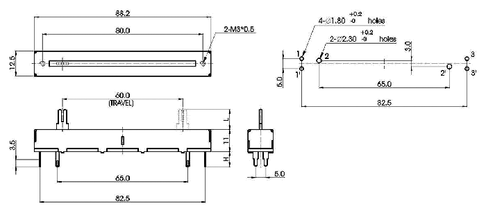 S6030G-xyz-, Slide Potentiometers 12.5 mm