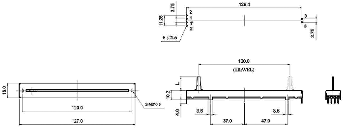 S0081G-xy1-, Slide Potentiometers 16 mm