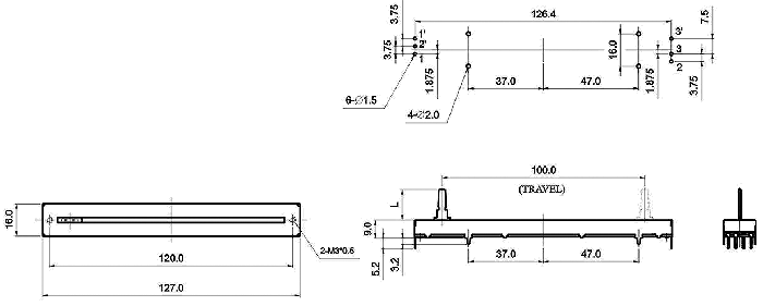 S0082G-xy3-, Slide Potentiometers 16 mm