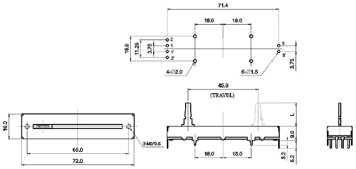 S4581G-xy3-, Slide Potentiometers 16 mm