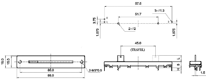 S4591N-xyz-, Slide Potentiometers 16 mm