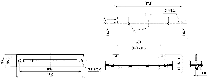 S6091N-xyz-, Slide Potentiometers 16 mm