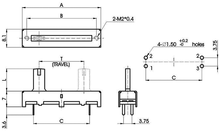 S__42N-_A1-, Slide Potentiometers 8 mm