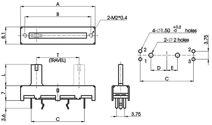 S__42N-_A3-, Slide Potentiometers 8 mm