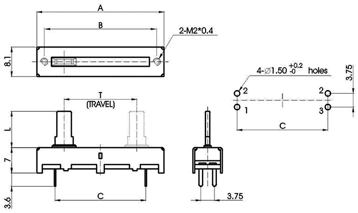 S__41N-_A1-, Slide Potentiometers 8 mm