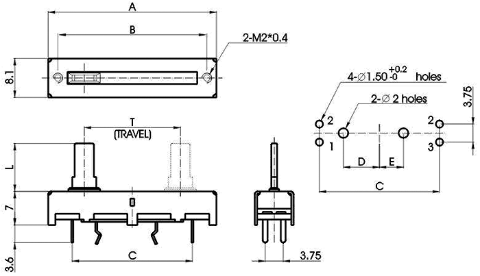 S__41N-_A3-, Slide Potentiometers 8 mm