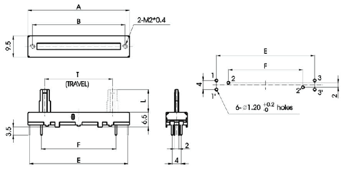 S__33G-_A2-, Slide Potentiometers, 9,5 mm