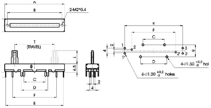 S__33G-_A4-, Slide Potentiometers, 9,5 mm