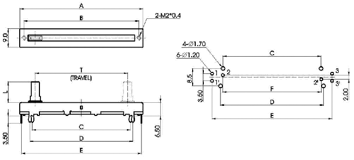 S__21G-_A1-, Slide Potentiometers 9 mm