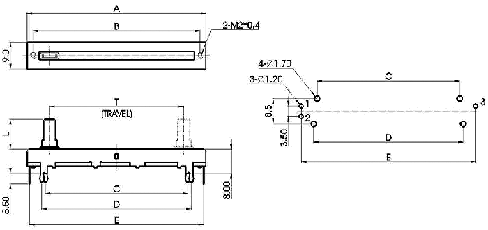 S__21N-_A3-, Slide Potentiometers 9 mm