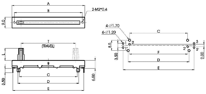 S__23G-_A1-, Slide Potentiometers 9 mm