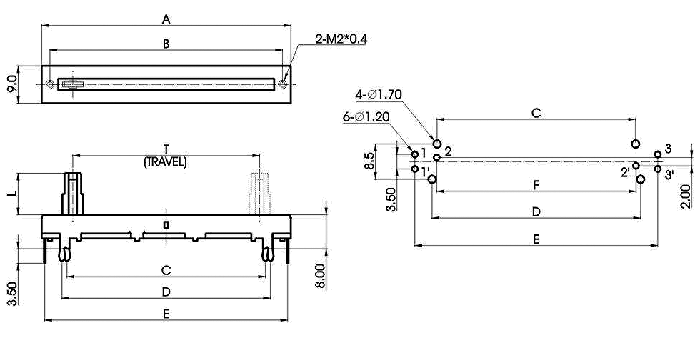 S__23G-_A3-, Slide Potentiometers 9 mm